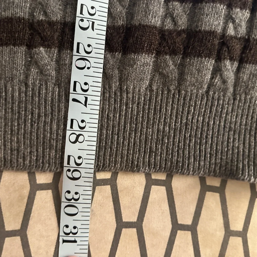 Lanvin will cashmere blend gray and burgundy cable knit sweater